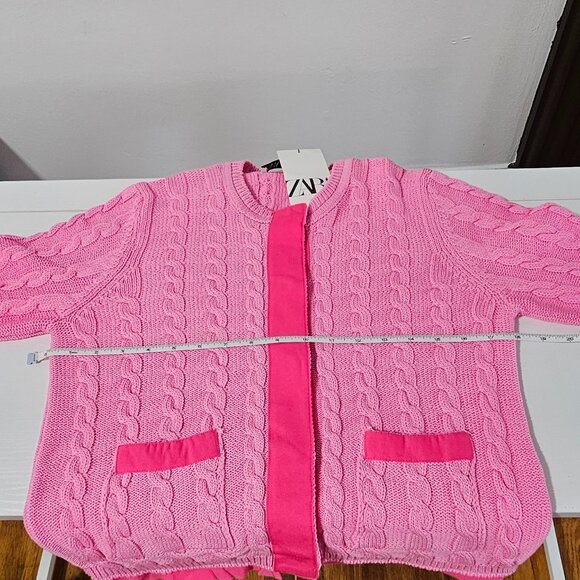 Zara Cable Knit Cardigan -Bubblegum pink/Hot pink - Women's Size M -6427/038/630 - Picture 6 of 9
